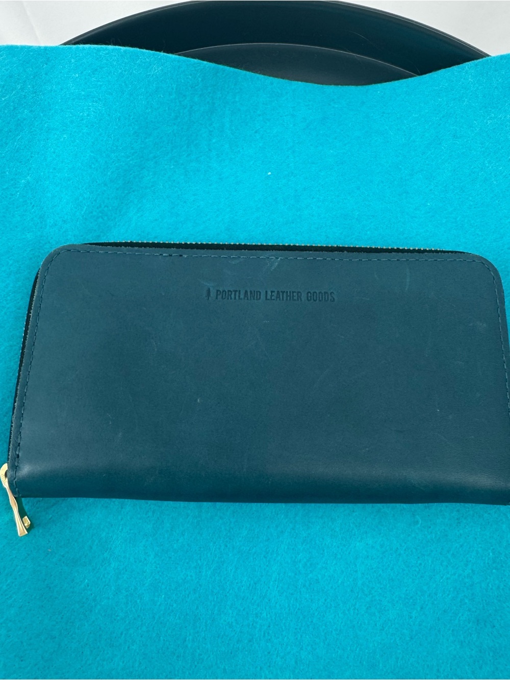 Portland Leather Blue Accordion Zip Wallet with Gold Hardware 0316